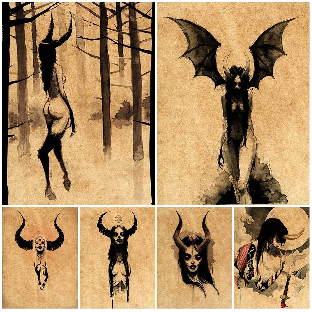 

A Friend Of The Devil,Heretic,Witch Wall Art Canvas Painting Decorative Vintage Poster And Prints For Living Room Decor Unframed
