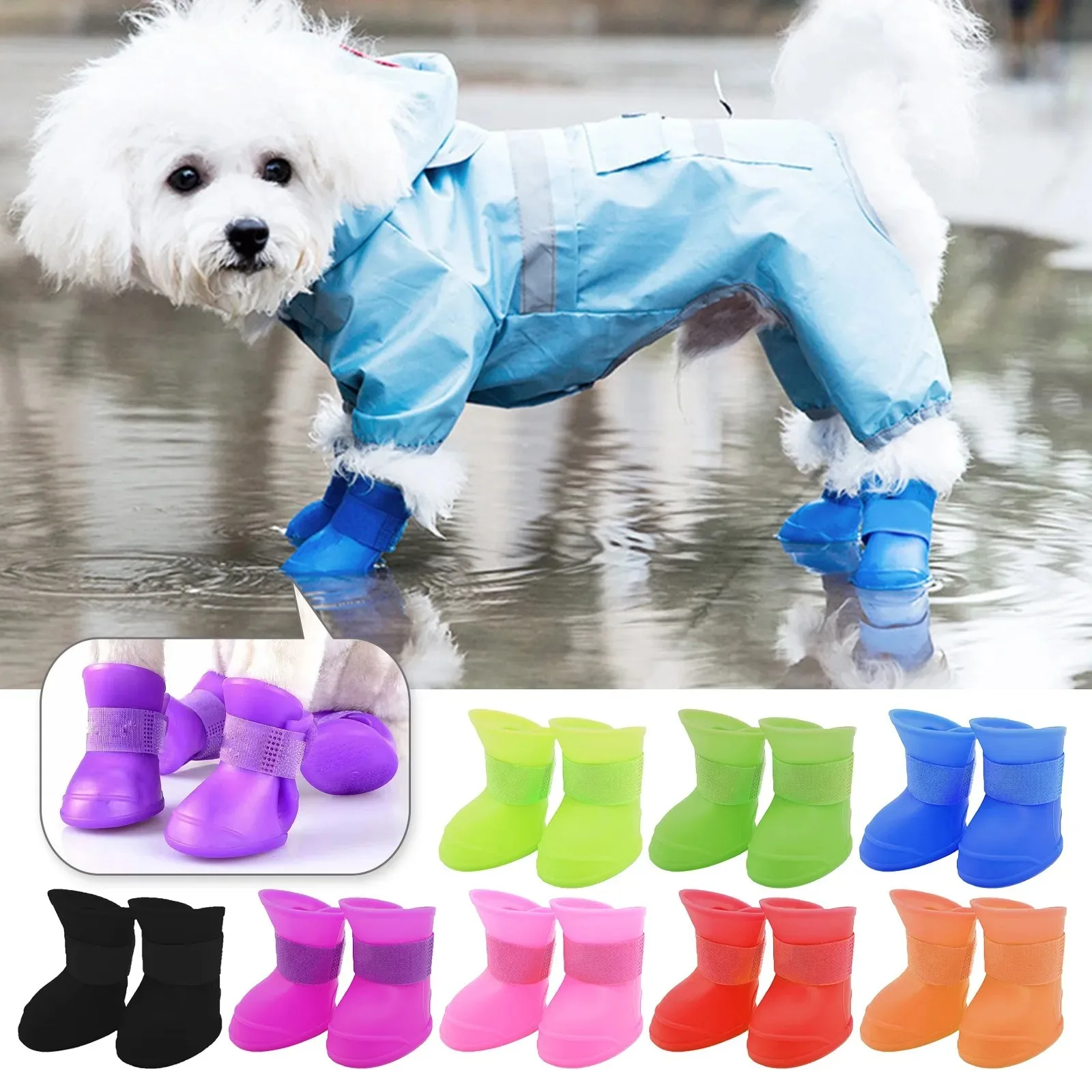 4PCS Waterproof Dog Rain Shoes Winter Boots for Small Dog Rubber Dog Shoes Outdoor Protective Rainboots Anti-slip Pet Supplies