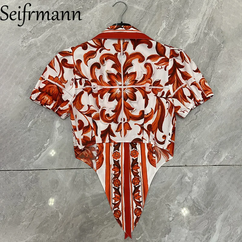 Seifrmann Casual printed women's collar short sleeved cotton top for 2026 summer fashion women's clothing