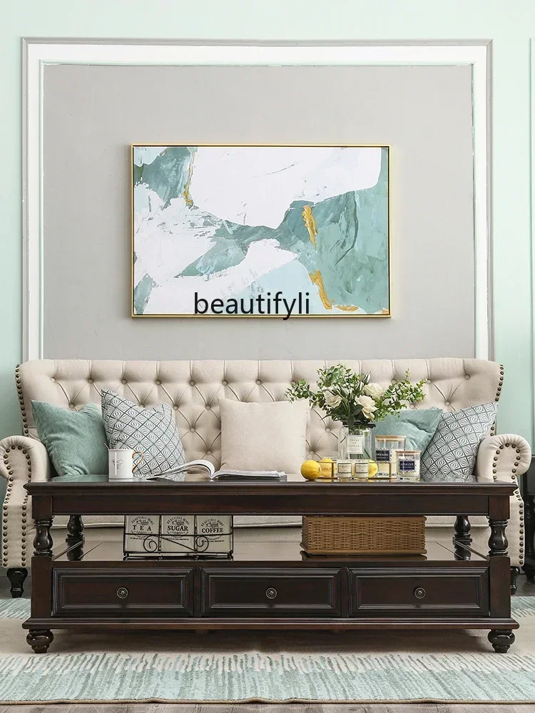 

American-Style Solid Wood Coffee Table Black Walnut Color Simple Retro Living Room Household Storage Furniture with Drawer