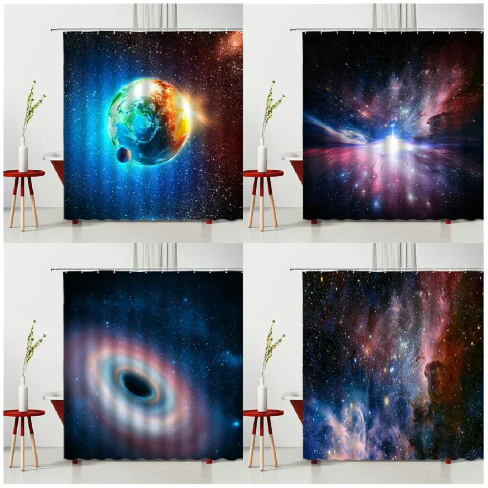 Shower Curtains Mysterious Beautiful Universe Space Scenery Pattern Polyester Fabric Waterproof Cloth Curtain Multiple Size