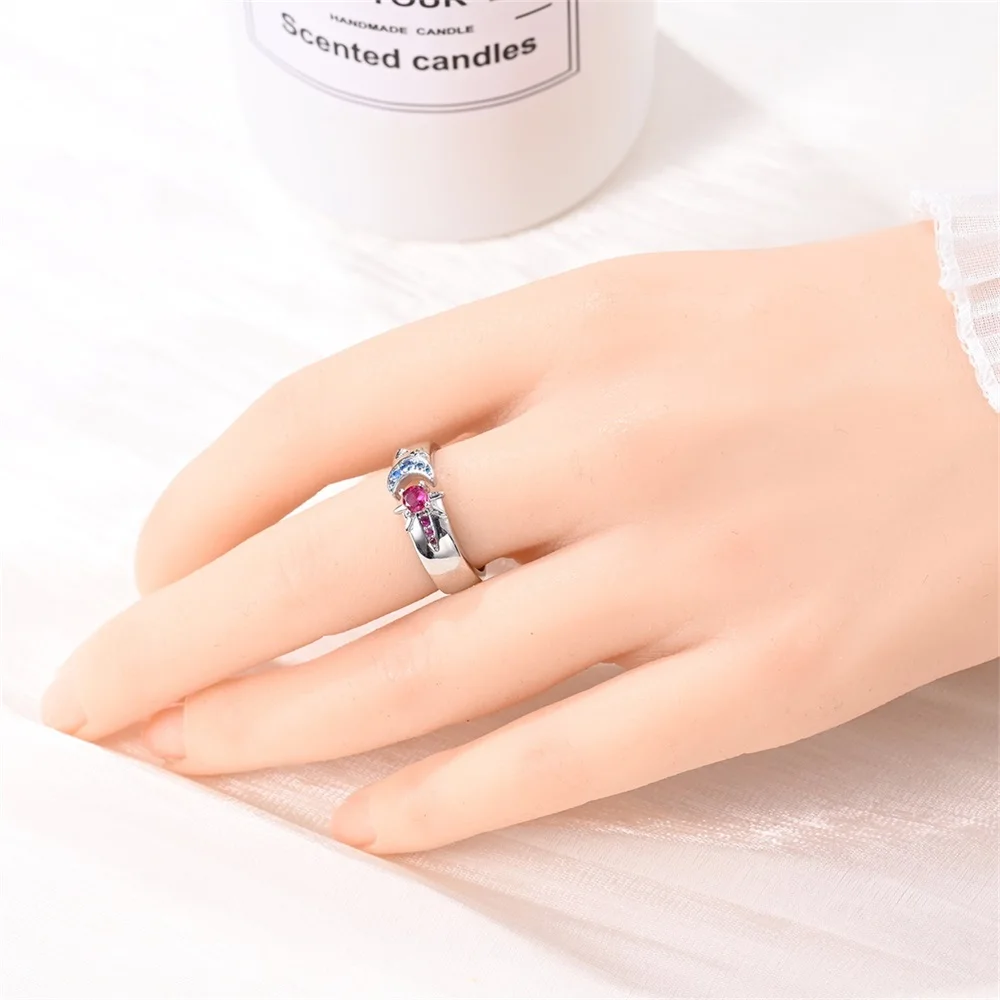 Fashion Original Rings 925 Silver Color Stars Moon Sun Drop Shaped Zircon Rings For Woman Fine Wedding Engagement Jewelry Gifts