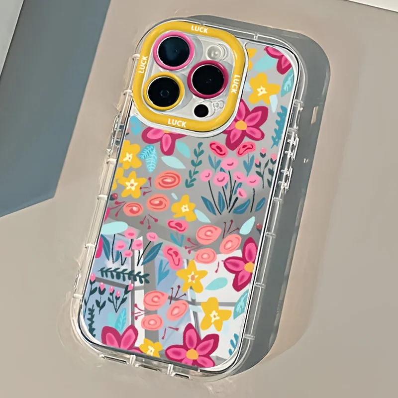 

Vibrant Floral Pattern Designs Phone Case For iPhone 17 16 15 14 13 12 11 Pro Max 7 8 Plus XR X XS 16E 17E Luxury Mirror Cover