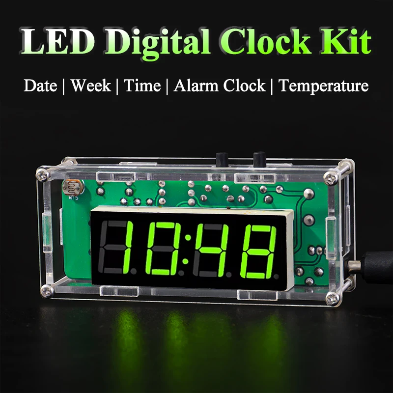 Electronic Clock Kit 51 Single-Chip Microcomputer Light-Controlled Temperature Date Display LED Electronic Clock Manufacturing