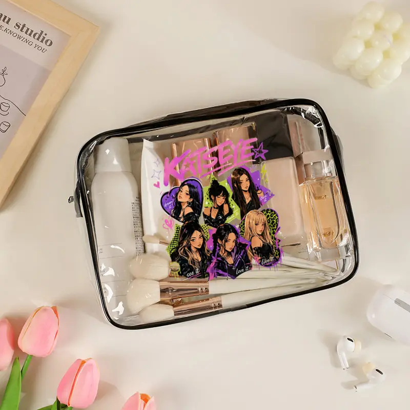Women Kpop Fan GiftsKATSEYE World Tour Large Capacity Pvc Makeup Bag with Zipper Closure High Quality Travel Toiletry Organizer