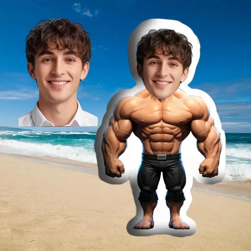 yZ[zCustomized Fitness Muscle Men's Pillow with Personalized Portrait Double sided Digital Printing, Durable Polyester Fabric