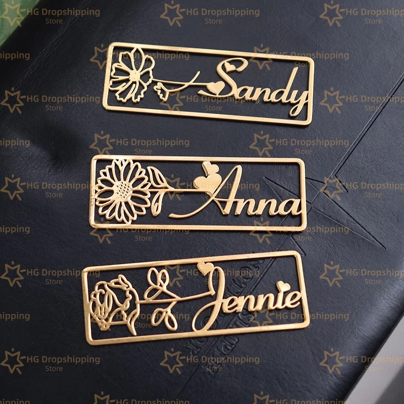Custom Name Bookmarks Personalized Name Birthday Flower Stainless Steel Bookmarks Student Jewelry Birthday Gifts For Children