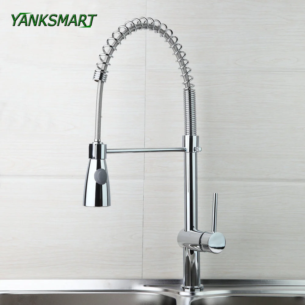 

YANKSMART Pull Down Chrome Solid Brass Basin Sink Swivel Faucets Single Hole Rotated Faucet Deck Mounted Mixer Water Tap