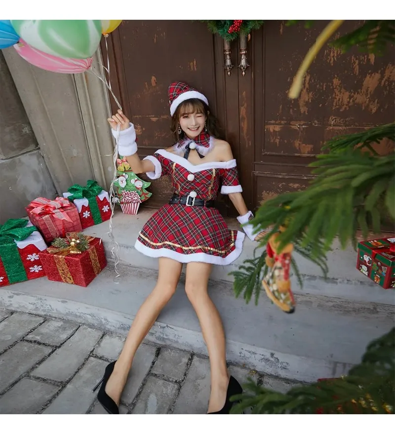 المرأة سانتا كلوز منقوشة موضوع حلي تأثيري الزي حزام الخصر فستان عيد الميلاد يتوهم