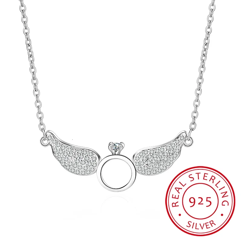 925 فضة أجنحة الملاك قلادة قلادة مع زركون دائرة سلسلة نسائية المختنق قلادة هدية الملحقات #1