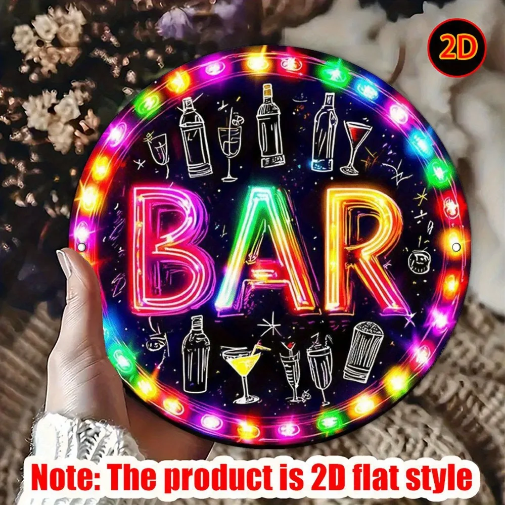 Acrylic Painting Neon Glow BAR Sign with Cocktail and Bottle Illustrations Colorful LED Effect Wall Decor for Home Bar Pub Club view 2