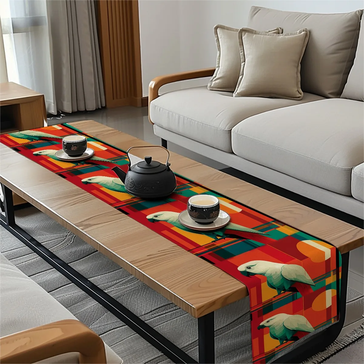 print table runner Geometric Parrot Abstract Artwork Tablecloth for Seasonal Celebrations Both Indoor And Outdoor Dining Setting