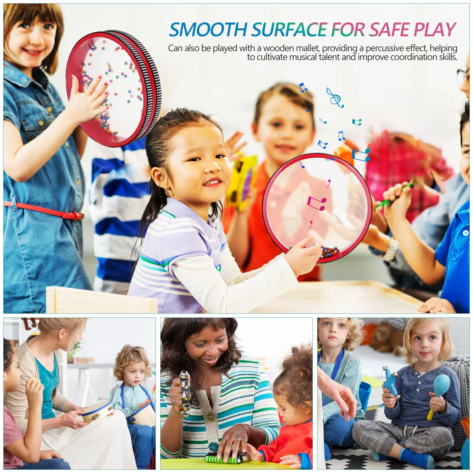 

Round Ocean Drum Wave Bead Percussion Instrument Metal Beads Relaxing Sound Musical Instrument for Family and Adults