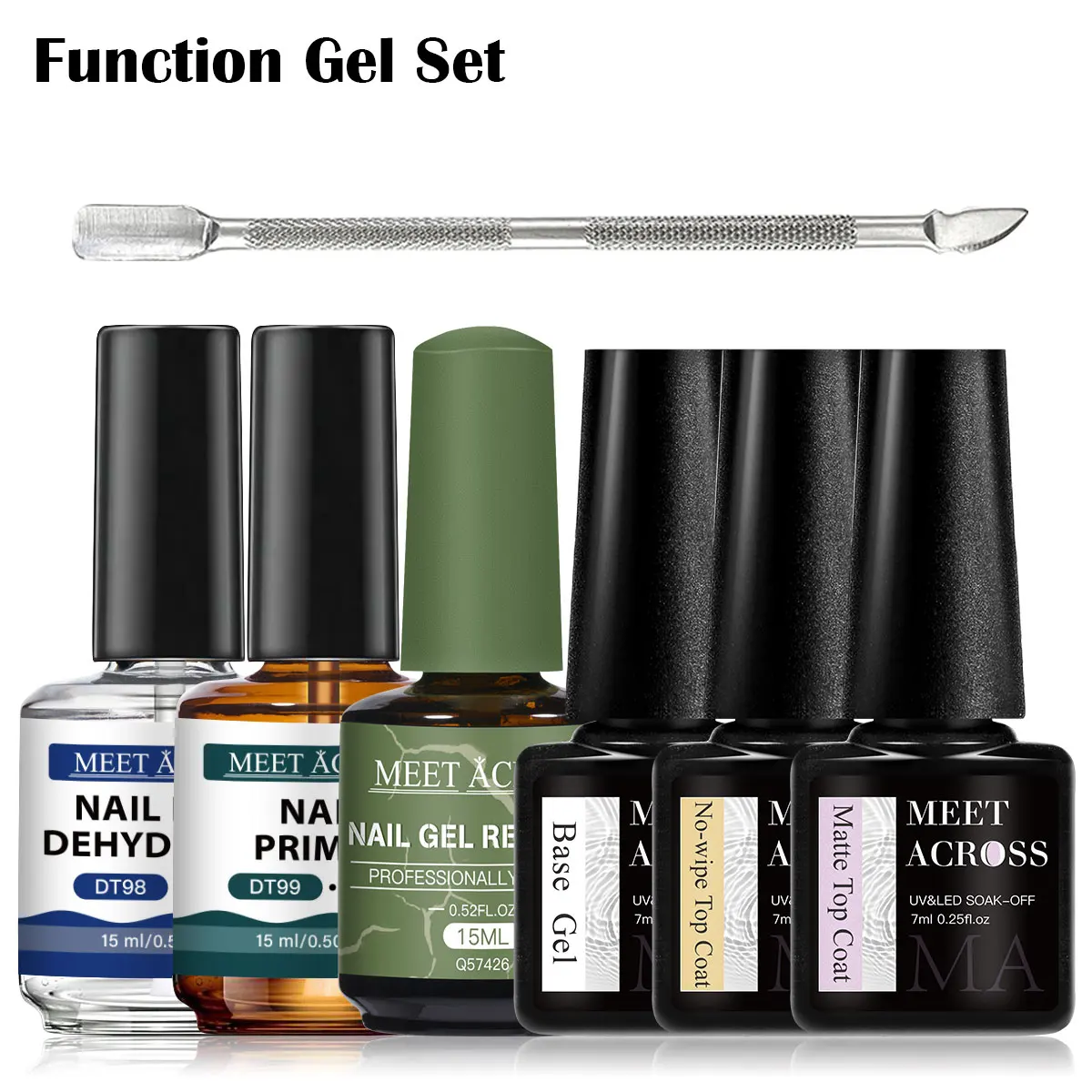 

7pcs Nail Gel Polish Remover No-acid Primer Nail Prep Dehydrator Base Top Coat Set Soak-Off UV Gel Varnish for Manicure Pedicure