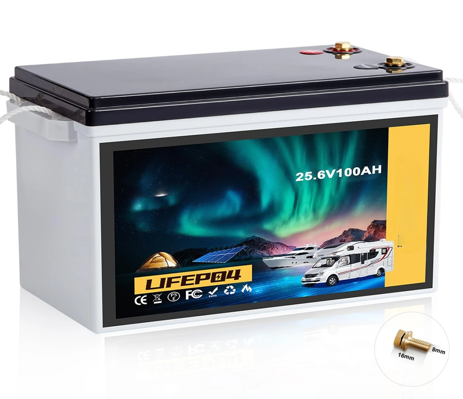 

24V 100Ah LiFePO4 Battery Built-in 100A BMS 20000 Deep Cycles Marine RV Solar Home Storage, Custom