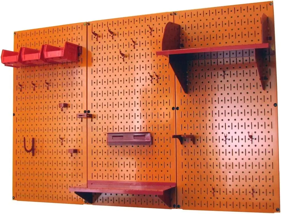 Pegboard Organizer Wall Control 4 ft. Metal Pegboard Standard Tool Storage Kit with Orange Toolboard and Red Accessories