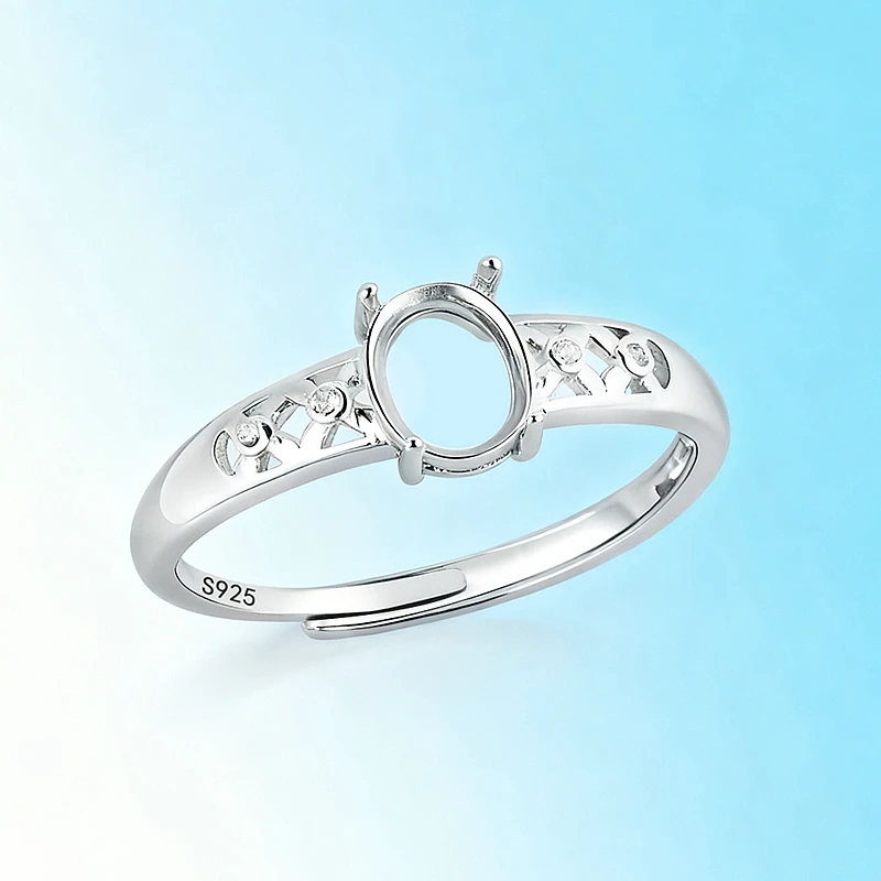 

925 Sterling Silver Women Ring 5x6mm Oval Cut Cabochon Semi Mount Ring Engagement Wedding Gemstone Ring Setting