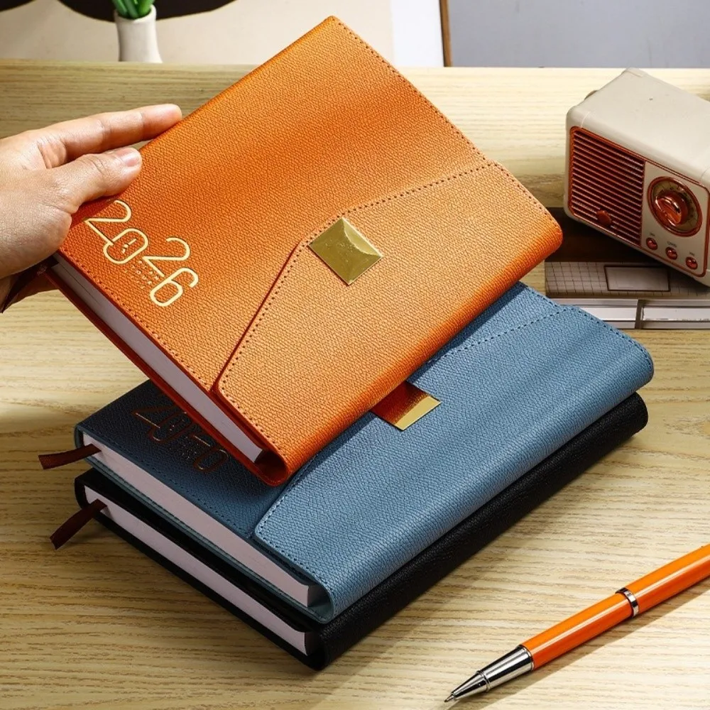 2026 A5 Planner Notebook Leather Cover Square Buckle English Notebook Schedule Book Daily Plan Time Organizer