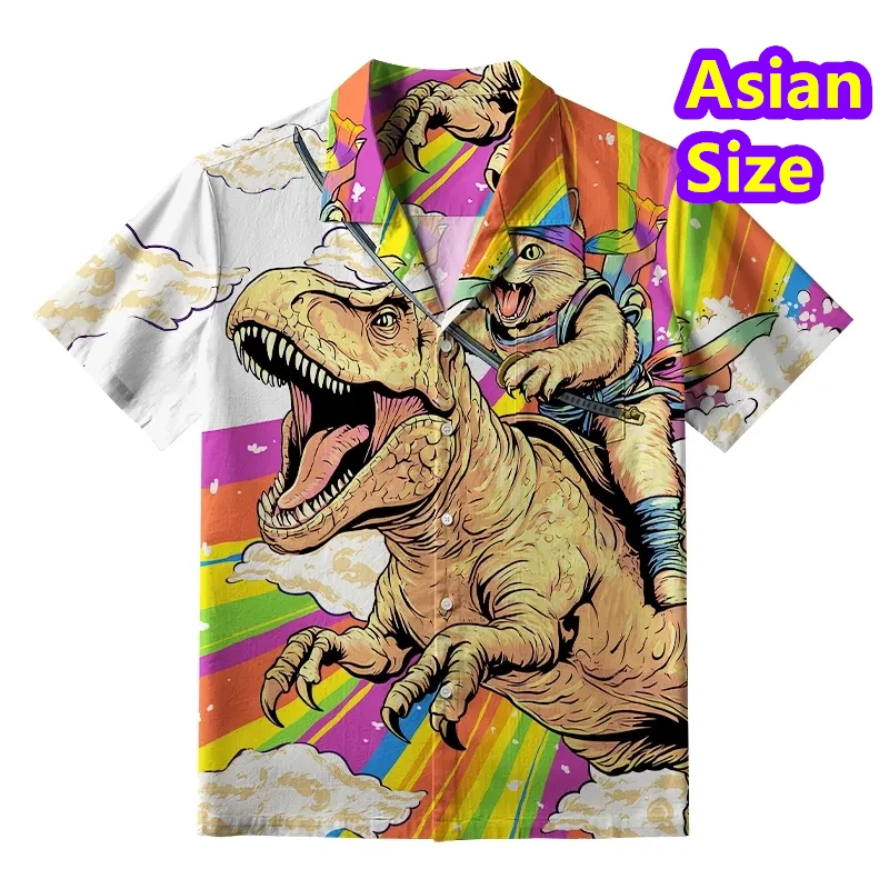 

Funny Cartoon Cat 3D Printed Shirt For Man Funny Dinosaur Graphic T-Shirts Fashion Casual Oversized Men's Clothing Chemise Homme