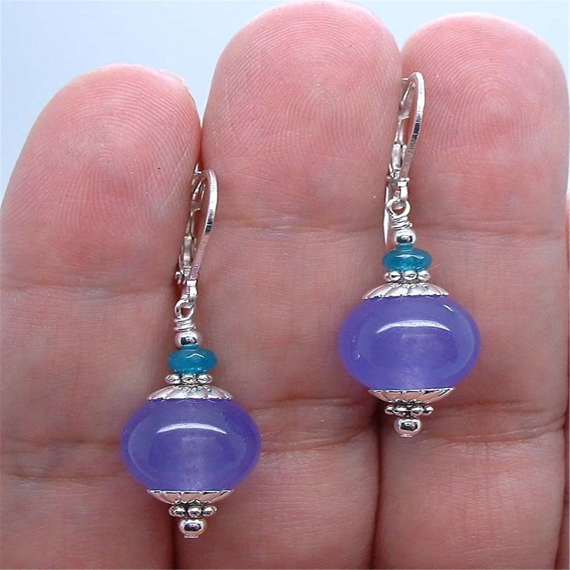 

Smooth Lavender Jade Faceted Blue Gemstone Earrings Dangling Women Party Eardrop Earbob Gold Clip-on Platinum