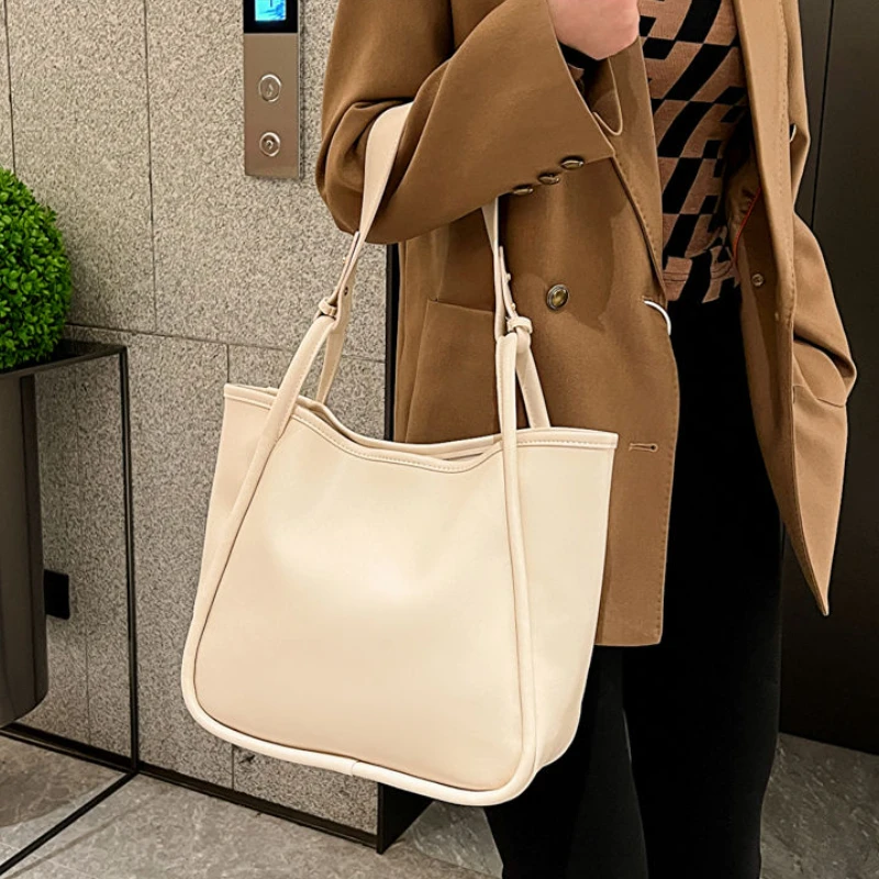 Underarm Shoulder Bags Women Big Capacity Pure Color PU Leather Office Ladies Casual Tote All-match Korean Fashion Texture Chic