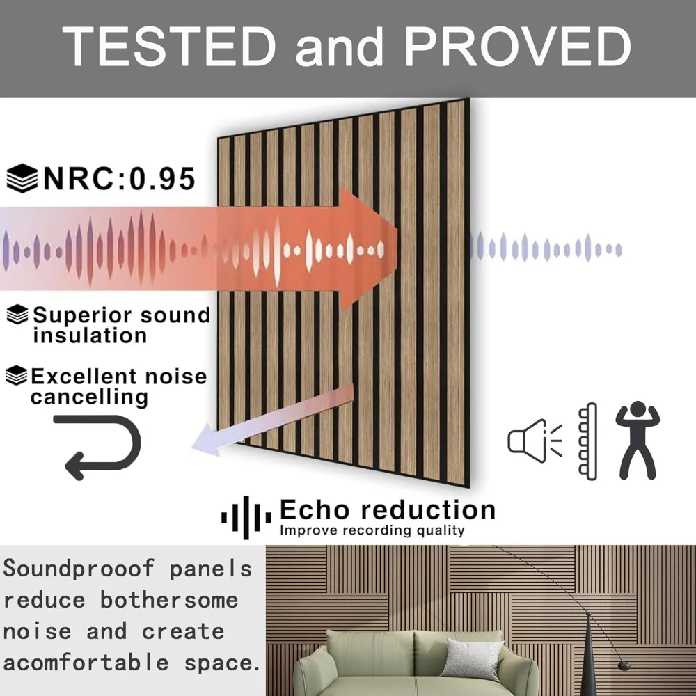 Panel Akustik Kayu Slat, Panel Kayu Beralur 3D Penyerap Suara untuk Dinding dan Plafon, Panel Kedap Suara Dekoratif