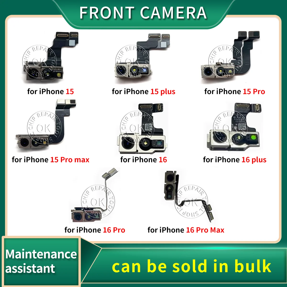 

Original Front Camera Flex Cable for iPhone 15 16 plus Pro Max Small Flash camera Module No Repaired Full Parts tools