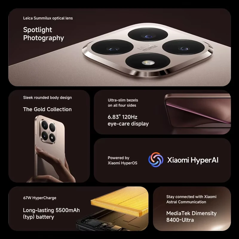 هاتف Xiaomi 15T 5G الذكي 12GB RAM كاميرا لايكا 6.83 AMOLED عرض 120 هرتز MTK الأبعاد 8400-Ultra CPU 5500mAh بدون شاحن