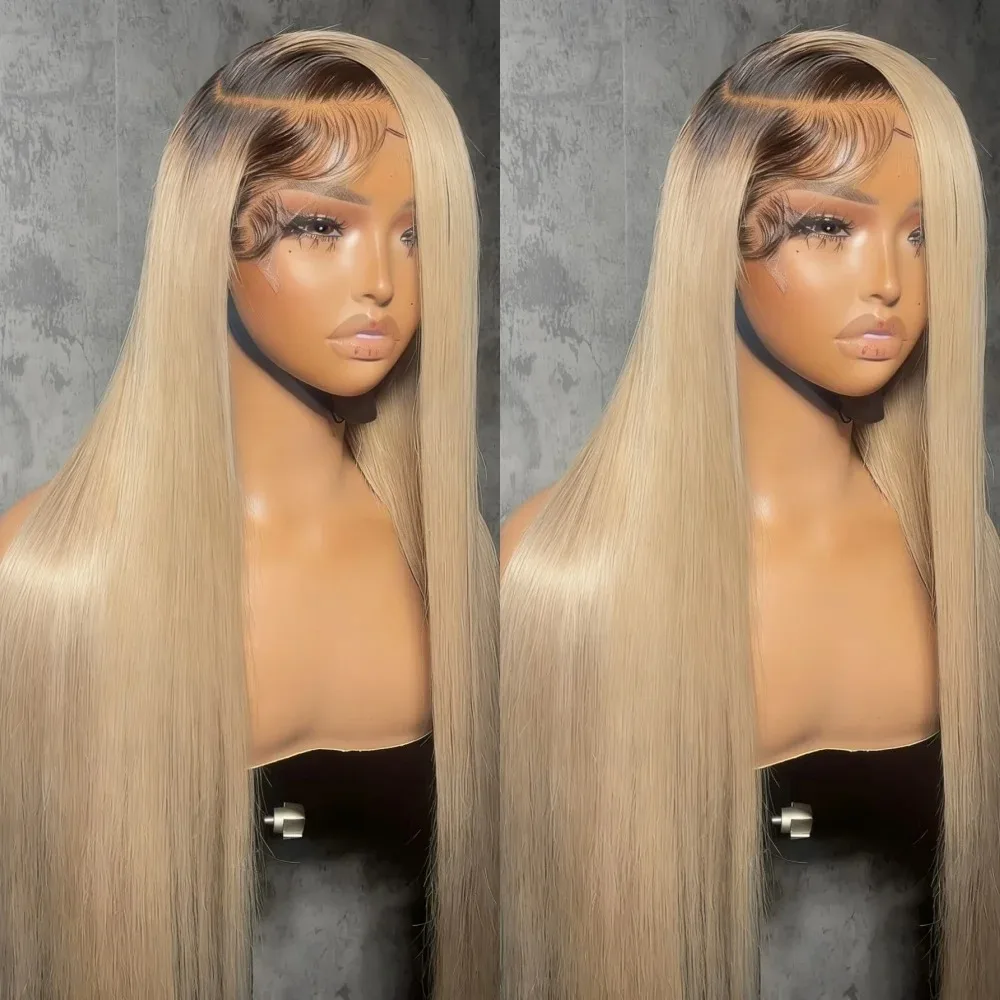 30 Inch Ombre Brown Ash Blonde Lace Wigs 13x4 HD Straight Lace Front Wig 200 Density 360 Lace Front Wigs for Women Daily Wear