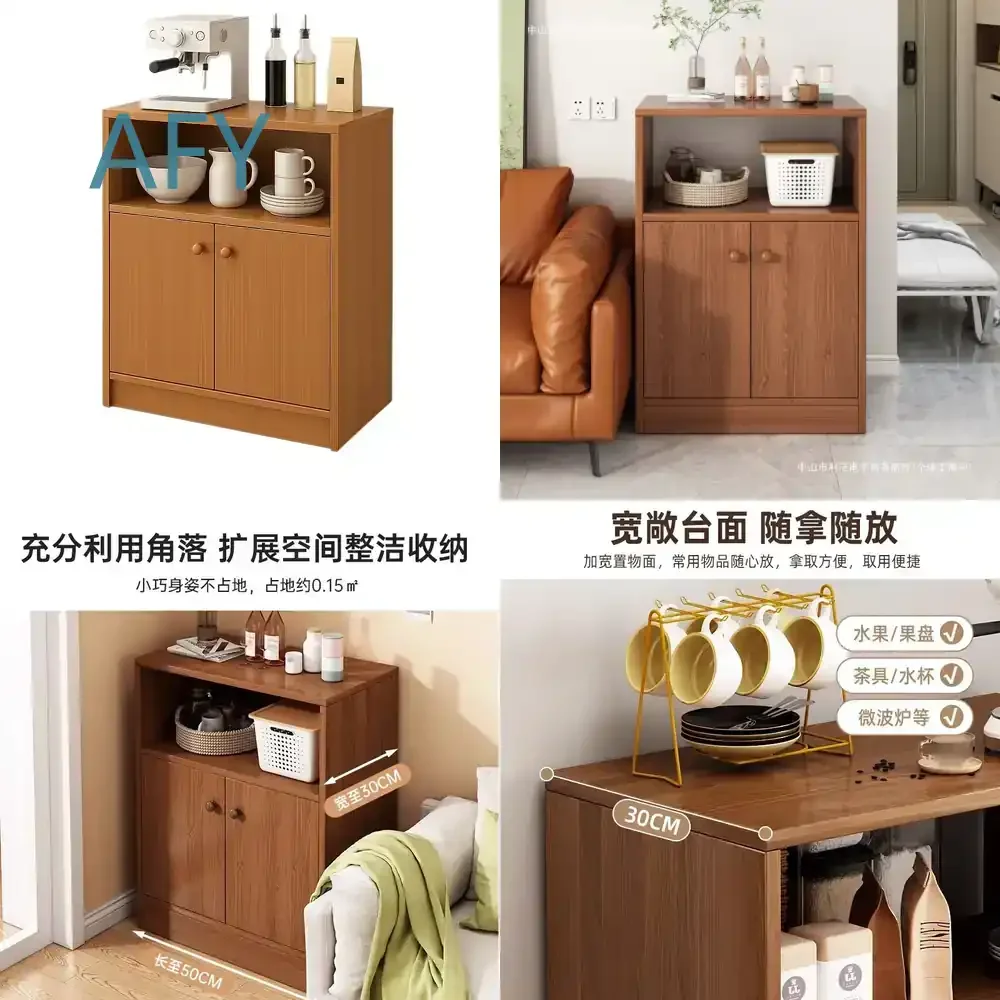 Solid Wood Color Tea Short Cabinet for Dining Side Storage Cabinet for Chinese Multi-Functional Household Kitchen Furniture