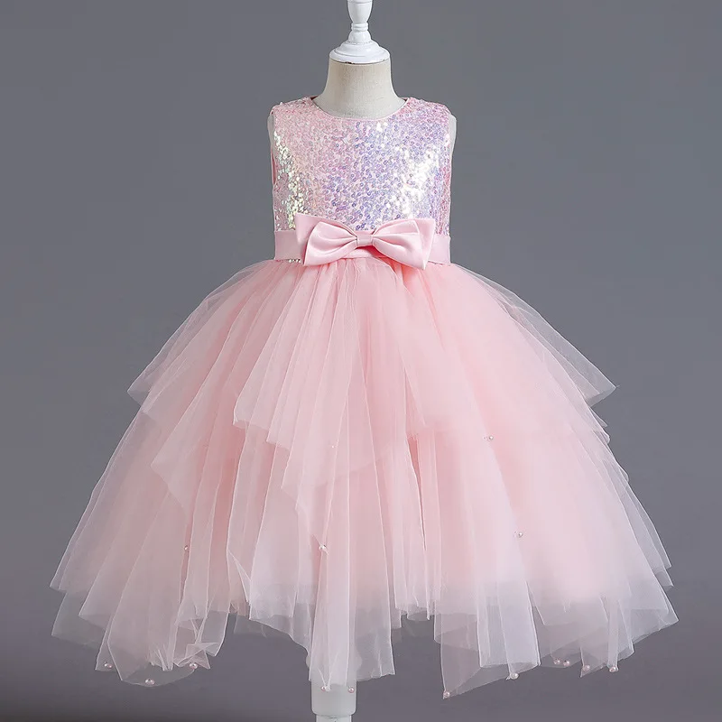 2026 new 2-10 years old girls pompadour dress girls banquet catwalk performance dress flower children sequin princess dress