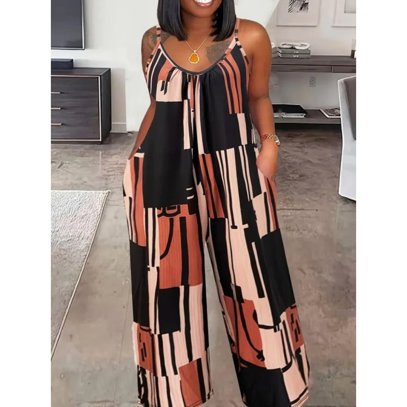 

Summer New European and American Style Color-Block Casual Sleeveless JumpsuitIdeal Vacation Outfits, Must - Have Summer Clothes