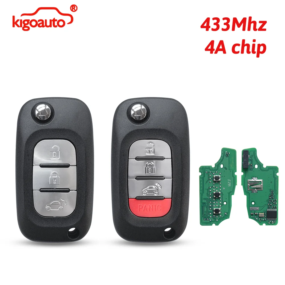 

kigoauto Flip Remote Key 3/4 Button 433MHz 4A AES Chip PCF7961M for Mercedes Benz Smart Fortwo Forfour 2015-2017 FCC CWTWB1G767