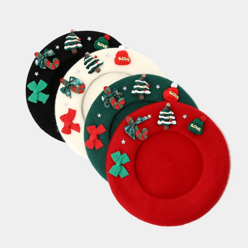 GEMVIE Autumn Winter Xmas Party Painter Hats for Women Warm Christmas French Artist Beret Hat
