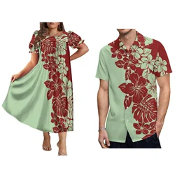 Tax Free Polynesian Tribal Couple Dress Custom Samoan Traditional Ethnic Couple Suit Mumu Casual Dress Beach Party Men'S Shirt