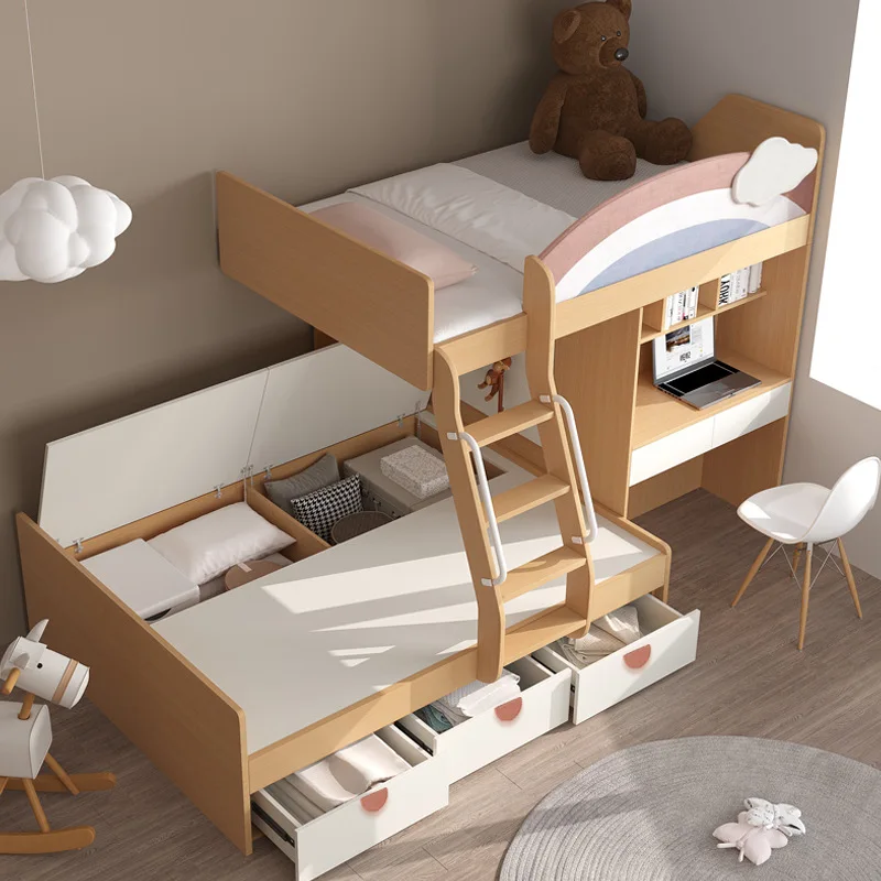 

Multifunctional combination mother and child bunk bed staggered bunk bed children's bed storage