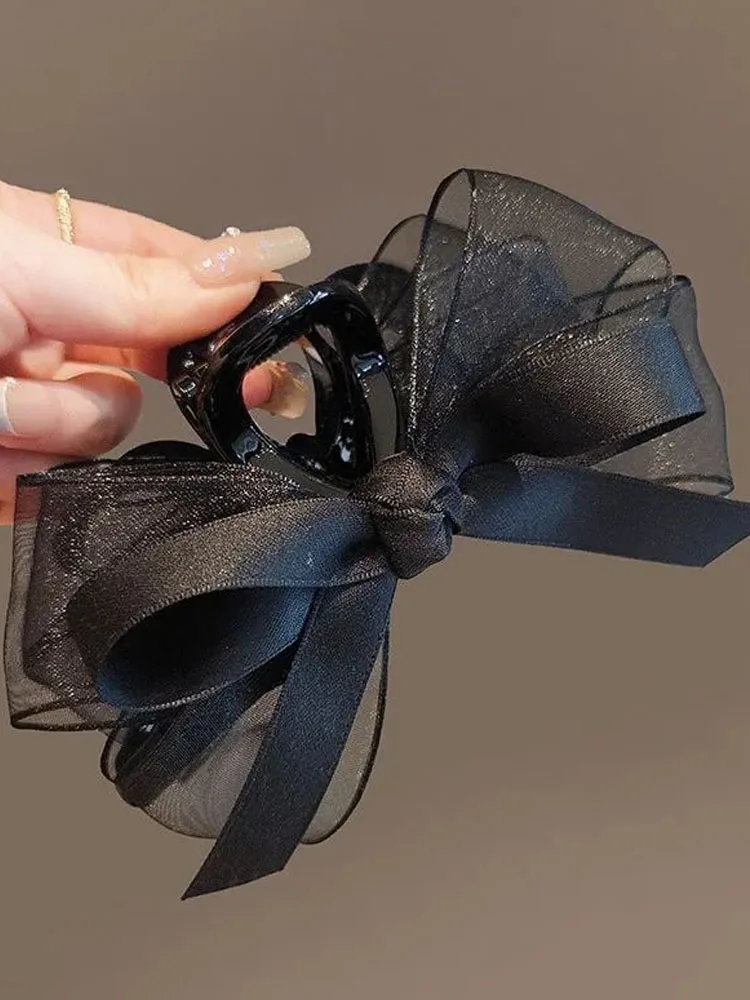Schwarzer Mesh-Schleifen-Haifisch-Clip, Super-Fee, dreidimensionaler großer Halteklammer, leichtes, luxuriöses High-End-Geflechthaar im französischen Stil – Detail 1