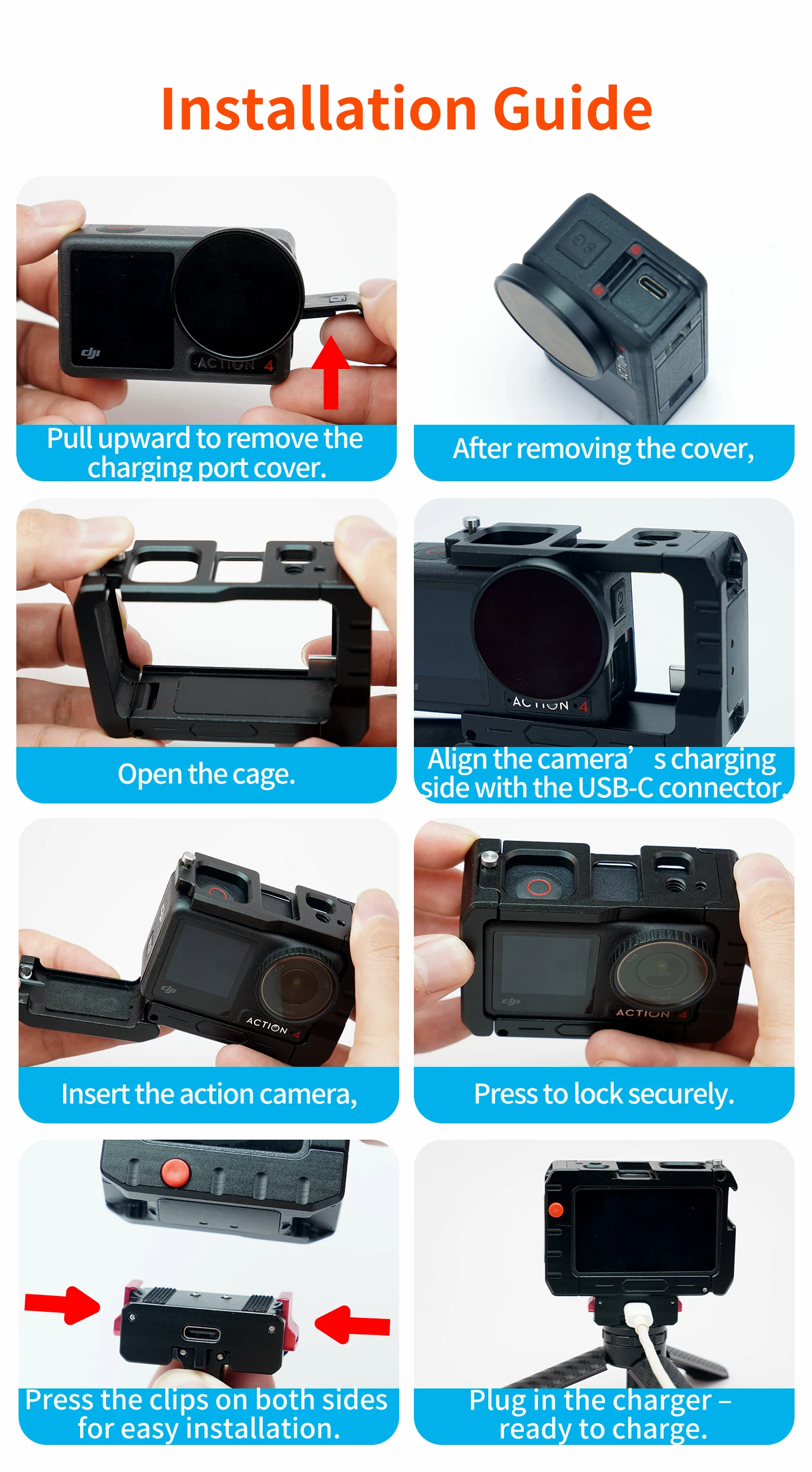 Kamerakäfig für DJI Osmo Action 5pro/4/3 Magnetischer Rahmen Schnellwechsel-Ladestation Stativadapter Cold Shoe Mikrofon-Lichthalterung – Detail 3