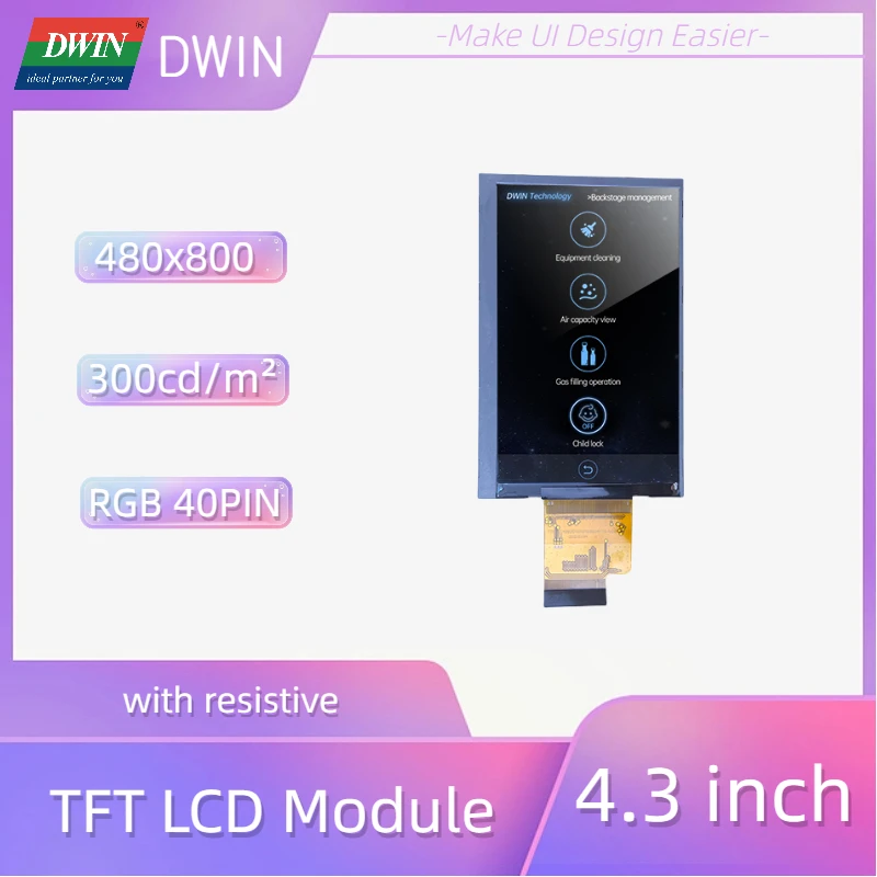 DWIN 4.3 Inch Full Viewing Angle 480*800 TFT LCD Display Resistive Touch Screen LI48800T043TC3098