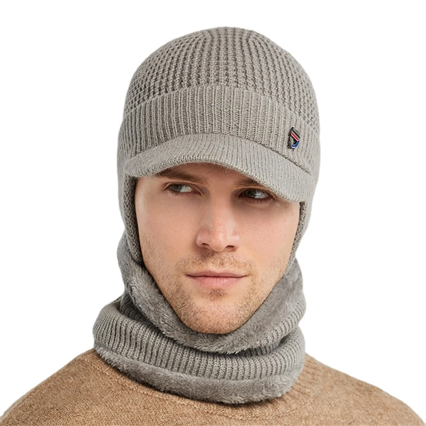 

Winter Men Hat Outdoor Ear Protection Warm Thick Bicycle Knitted Cap Scarf Windproof Visors Baseball Cap Male