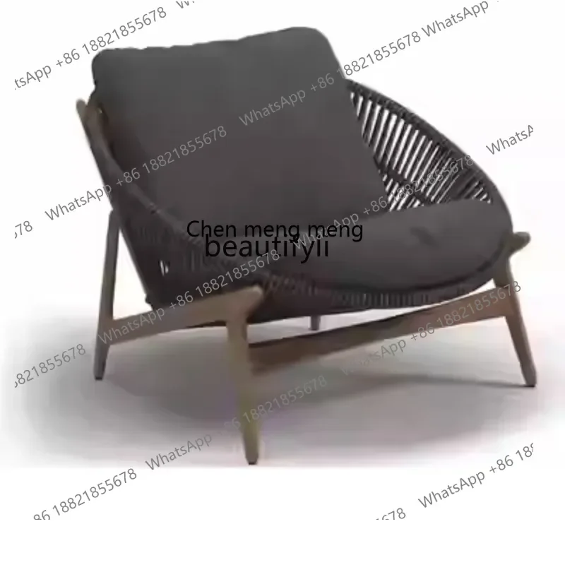 

182Q Outdoor solid wood sofa garden bed and breakfast leisure rattan chair teak small apartment balcony designer villa furniture
