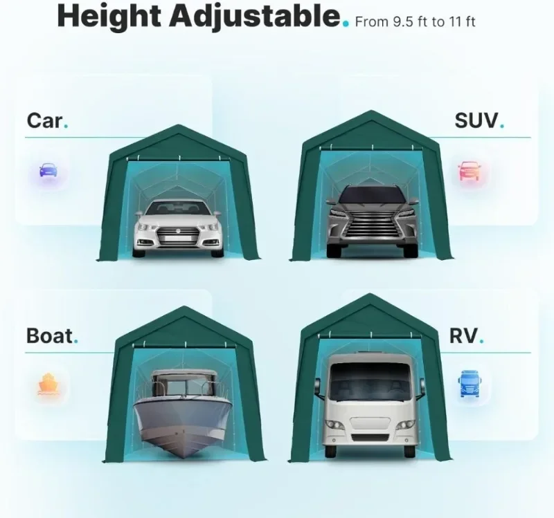 ADVANCE OUTDOOR Carport avec parois latérales et portes, réglable, recommandé de 9.5 pi à 11 pi, Car CanAmendments Garage, 12x20 pi