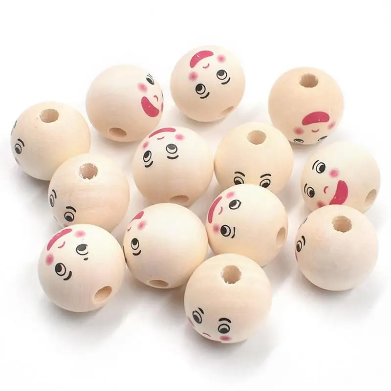 

120pc Wooden Smiling Face Beads Head Beads With 45mm Hole Spacer Smile Face Wooden Beads For Bracelet Necklace Jewlary decor