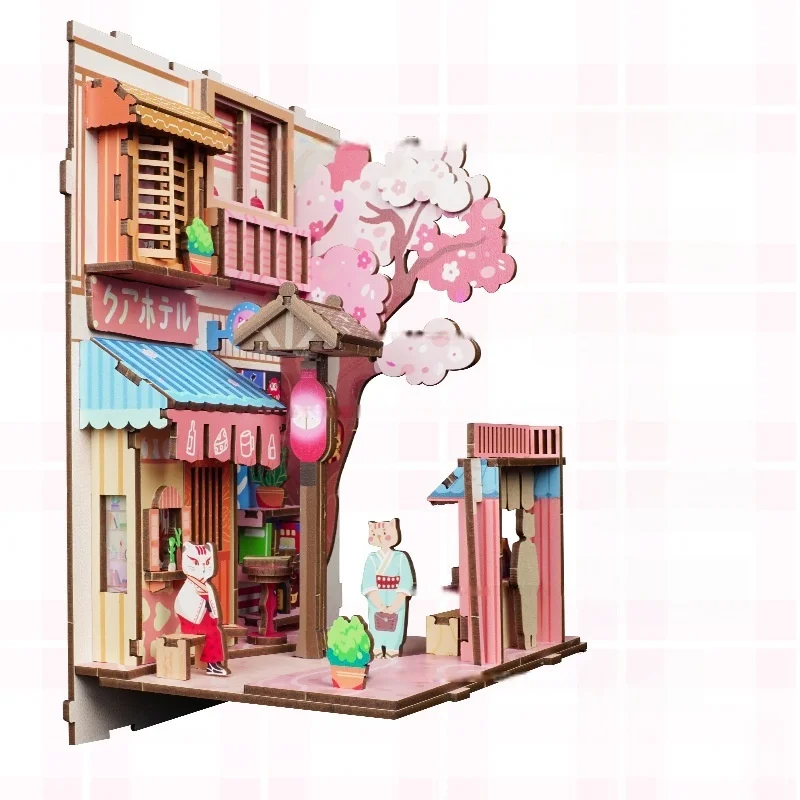 OUZEY Kawaii Cat Book Nook DIY، بقالة صغيرة ذات طابع وردي، هدية بيت الدمى اللطيفة للفتيات المراهقات #5