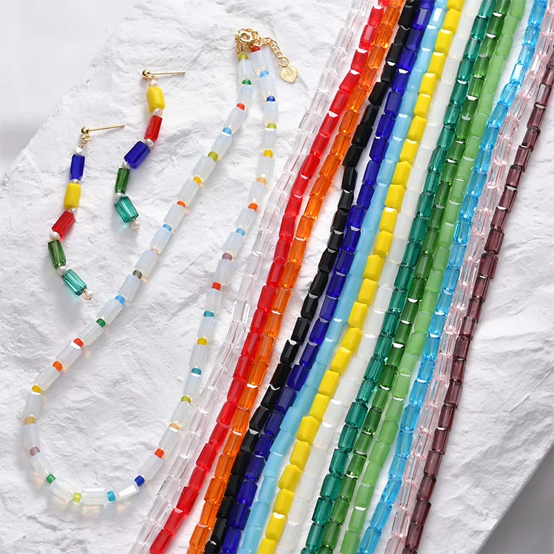 Long Square Beads High Quality Crystal Glass Square Straight hole Spacer Beads DIY Making Bracelet Necklace Jewelry Accessories