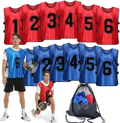 Sport Hesjes-Genummerde Praktijk Vest Centen Voor Voetbal Basketbal Jersey Slabbetjes-Set Van 12/Jeugd Volwassenen Team blauw + Rood