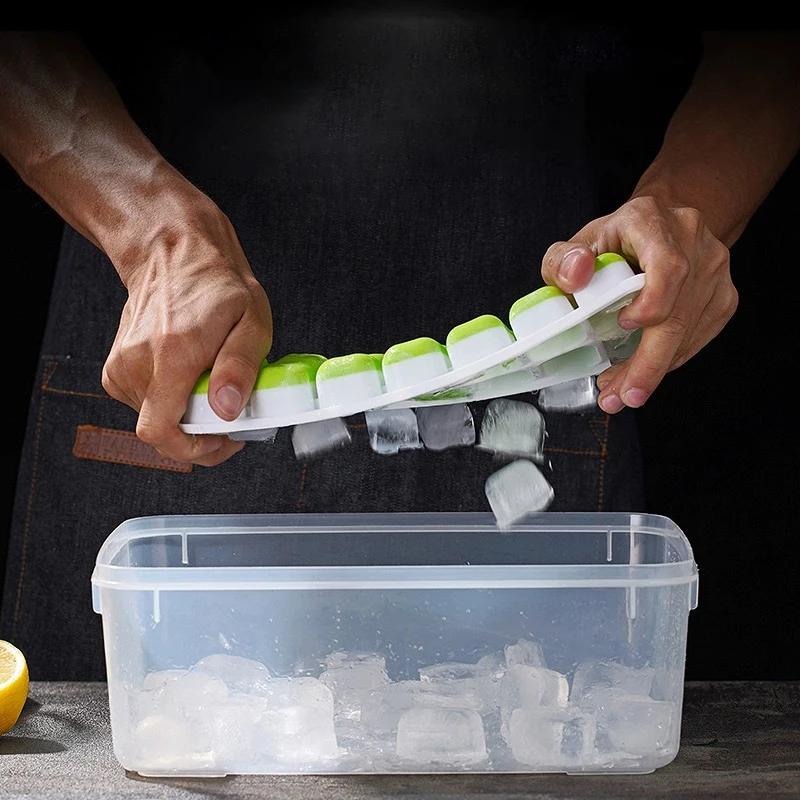 Eiswürfelform mit Deckel, Silikon, quadratisch, 14 Würfel, leicht zu entnehmen, Eiswürfelformen, Sommer, Küche, Bar, DIY, Eiscocktail, Gefrierwerkzeug – Detail 5