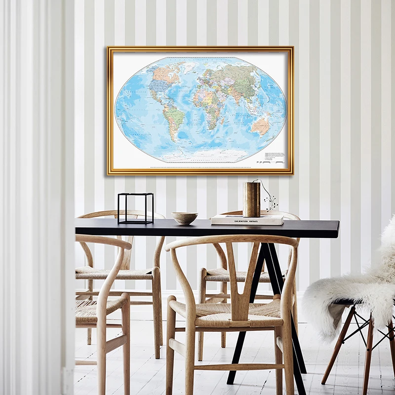 84X59Cm De Kaart Van Wereld In Duitse Roll Verpakt Vouw-Gratis Hd Muur Kaart Voor Kantoor room Decor Onderwijs Reizen Studie Levert