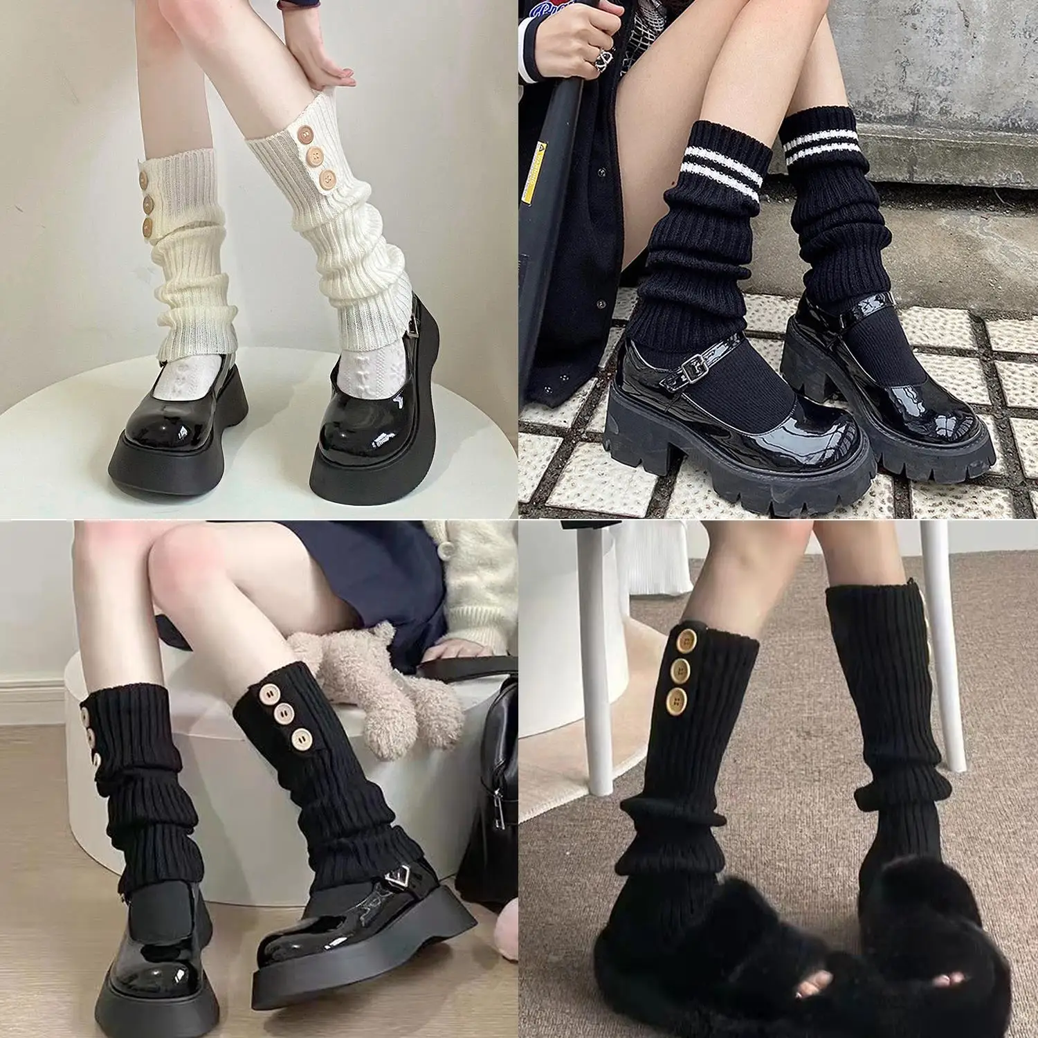 1 زوج الشتاء محبوك غطاء الساق يغطي الرجل الكروشيه كومة التمهيد جوارب بلون بسط الأحذية غطاء جوارب السيقان الجوارب #6