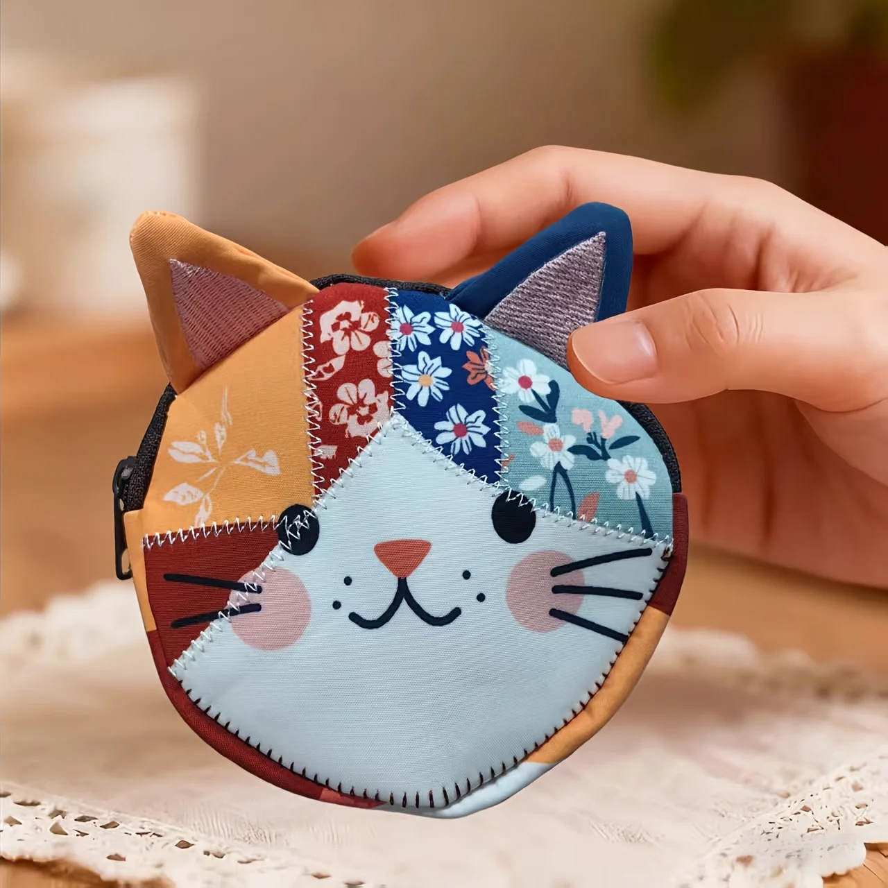 Japanese-Style Color-Blocking Patchwork Cat Coin Purse Cartoon Personality High-Value Makeup Bag Student Ruler Set Stationery Storage Bag - view 5